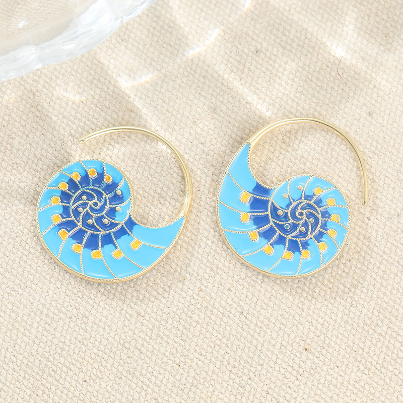 Women's Blue Yellow Enamel Parrot Snail Golden Ear Hook Earrings